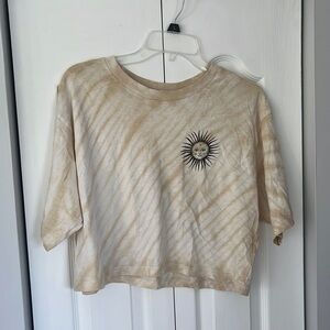 Garage o/s cropped light, yellowish tan tie dye T-shirt